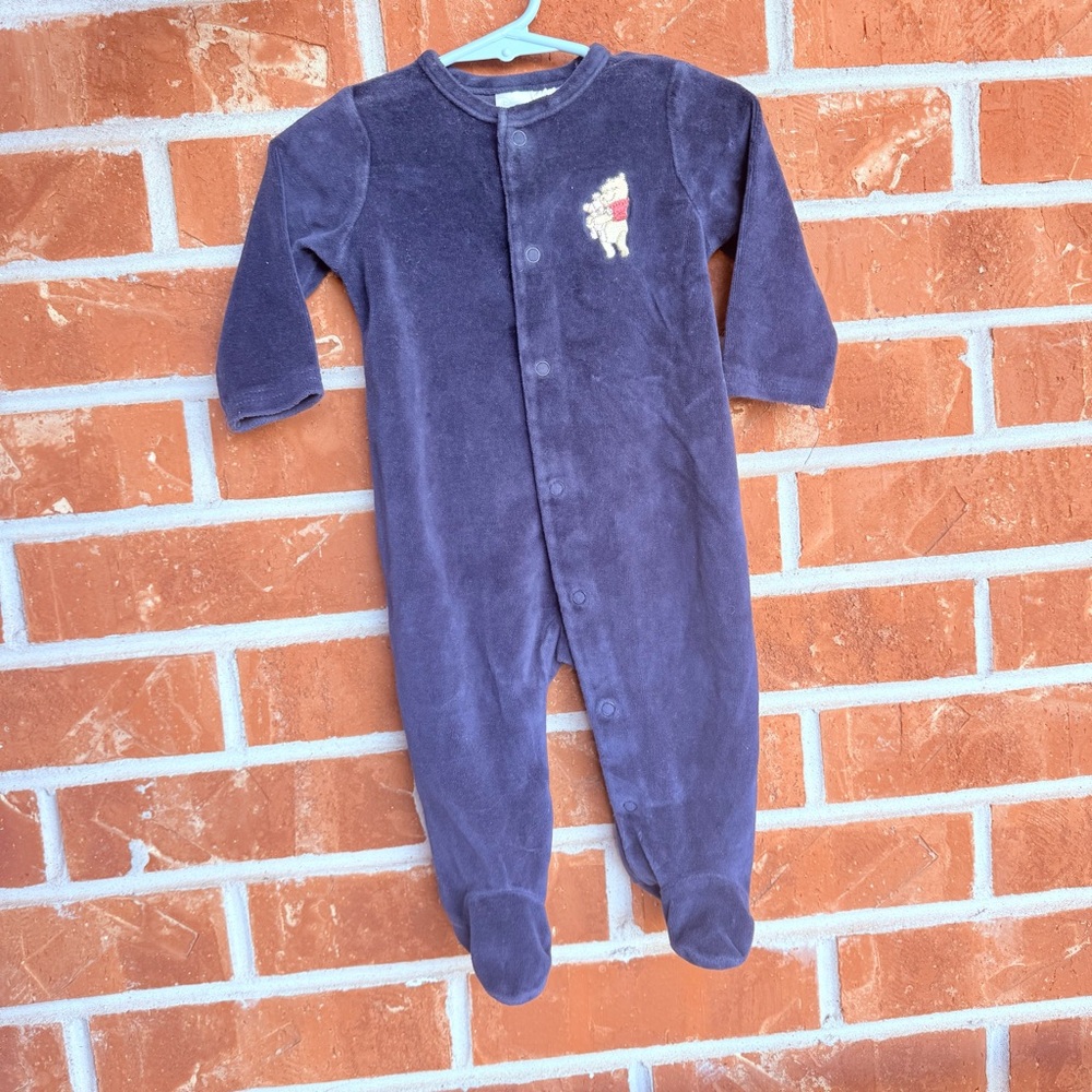 Blue velvet Winnie the Pooh baby one piece